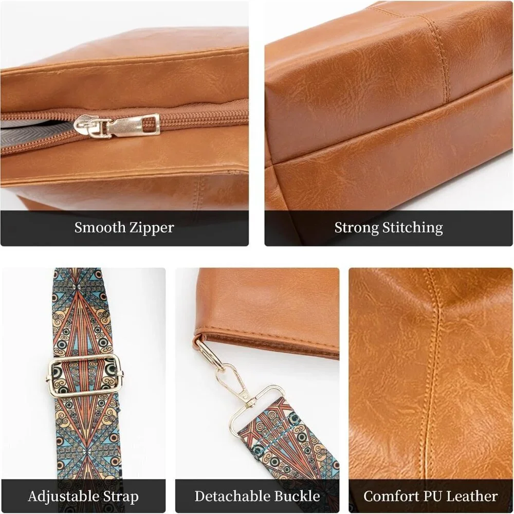 Women Crossbody Hobo Bag Vegan Leather Shoulder Purse Tote with Adjustable Strap